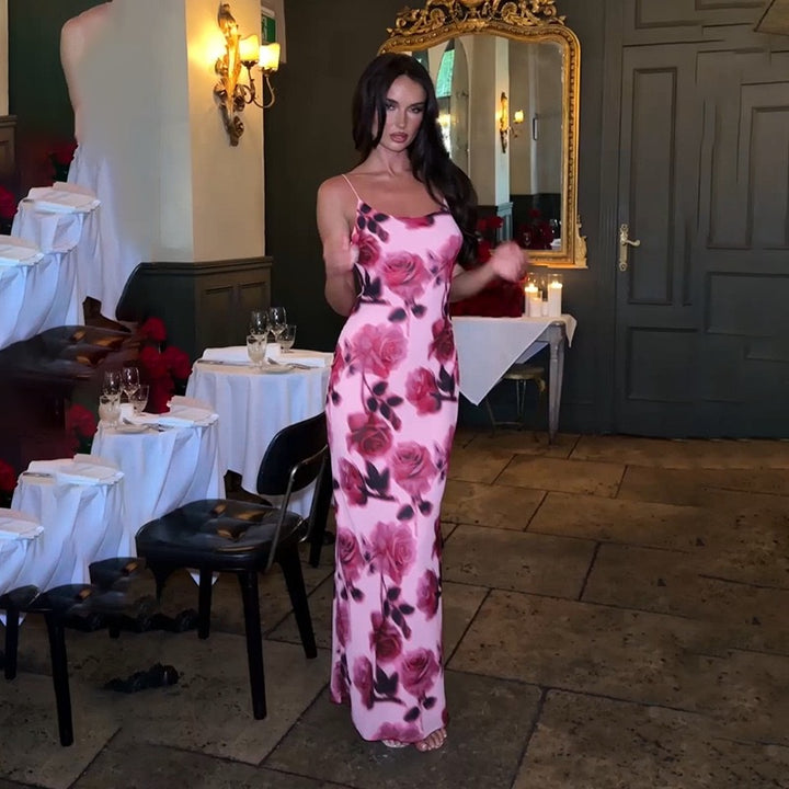 Damen Sommerliches Maxikleid mit floralem Druck und dünnen Trägern Drune