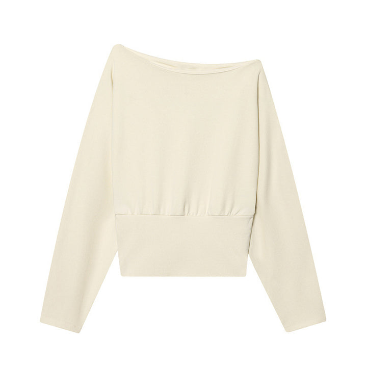 Damen Off-Shoulder Cropped Sweatshirt mit weitem Boot-Ausschnitt und Taillenbund Drune