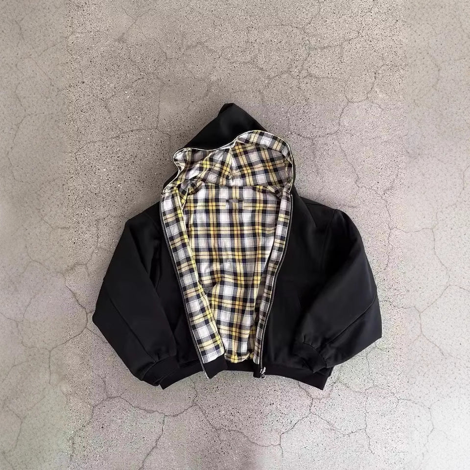 Herren gepolsterter Hoodie mit kariertem Futter und durchgehendem Reißverschluss Drune