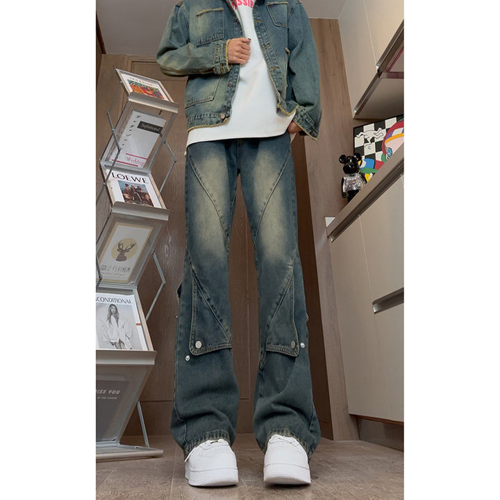 Herren Modische Oversized Denim-Hose mit kreativen Nähte Drune