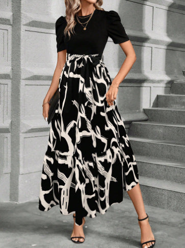 Damen Maxikleid mit floralen Akzenten und elastischem Bund Drune