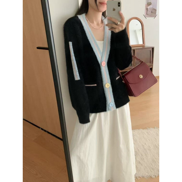 Damen Kuscheliger Cardigan mit bunten Knöpfen und Taschen Drune