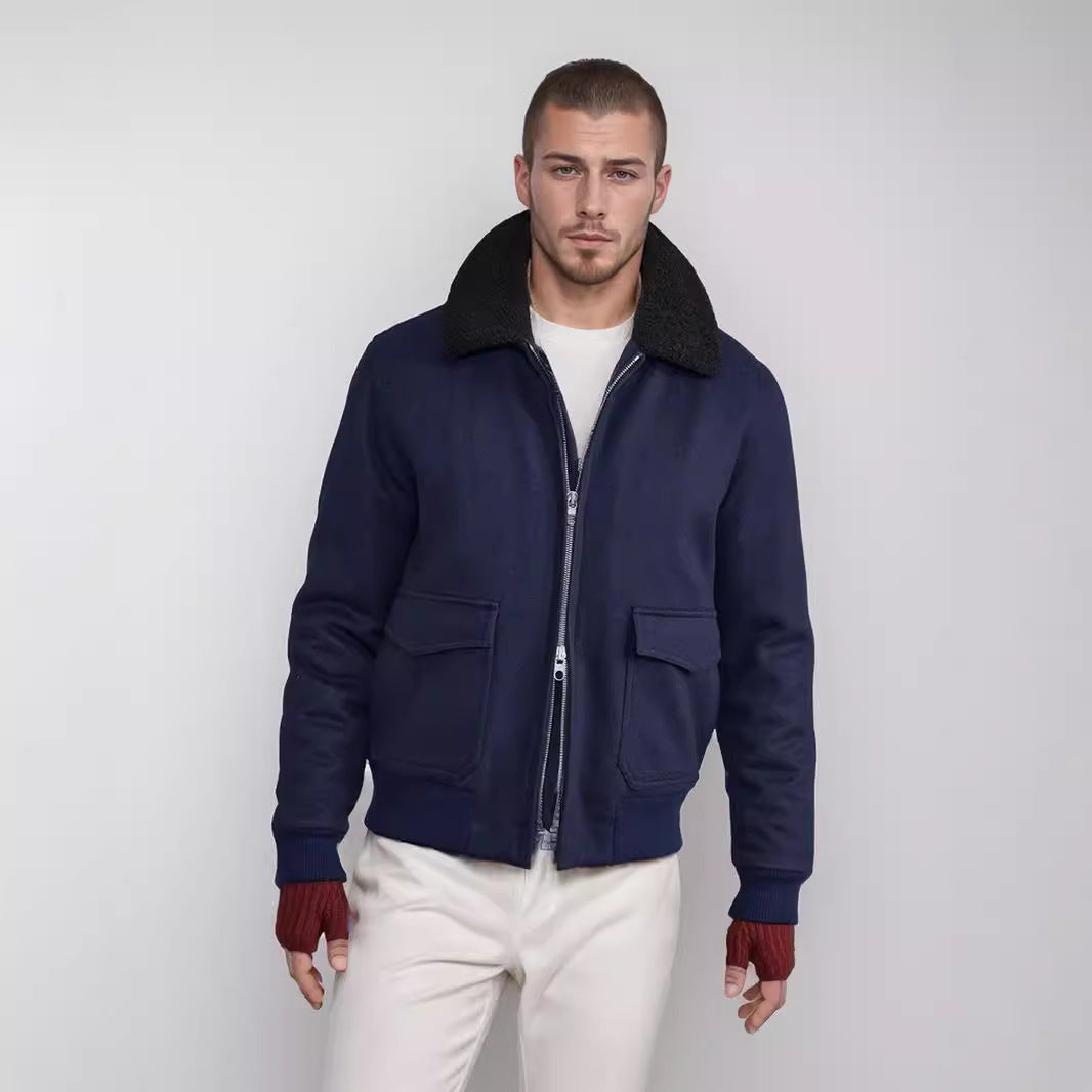 Herren modische Bikerjacke aus hochwertigem Wollmix mit warmem Futter Drune