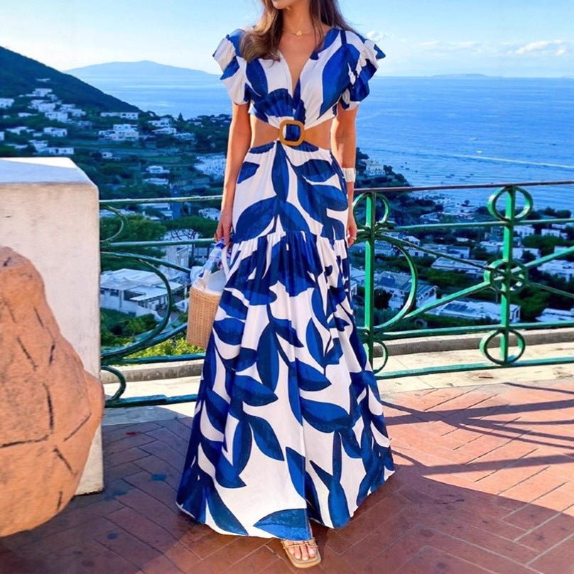 Damen Maxi-Kleid mit raffinierten Cut-Out-Details und voluminösen Rüschen Drune