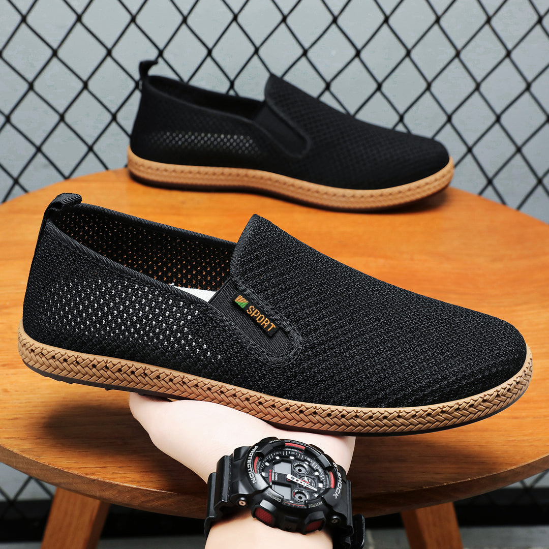 Herren nan atmungsaktiver Strick-Slip-On Loafer mit elastischem Einstieg, geflochtener Dekor-Sohle und gepolstertem Komfortfußbett Drune