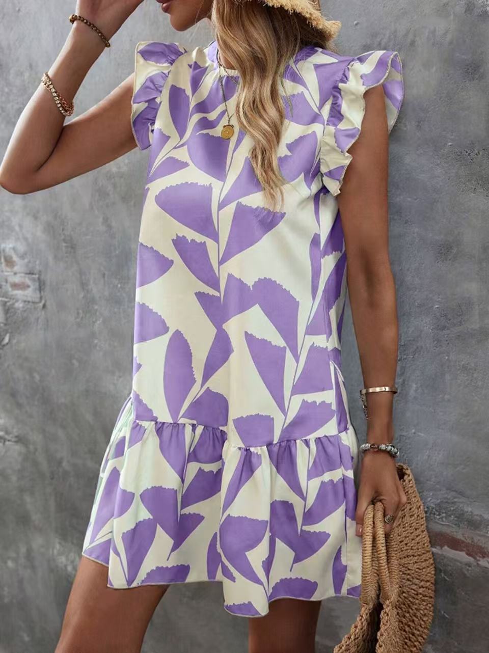 Damen Sommerkleid mit Rüschendetails und floralem Muster Drune