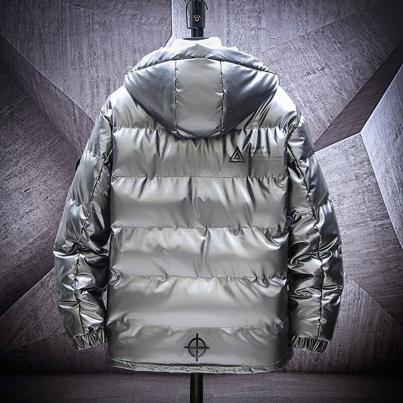 Herren Glänzende Steppjacke mit Kapuze, Thermoisolierung und Logo-Reißverschluss Drune