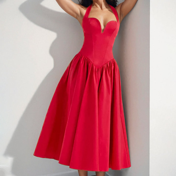 Damen Hochwertiges Abendkleid mit tiefem Herz-Ausschnitt und voluminösem Rock Drune