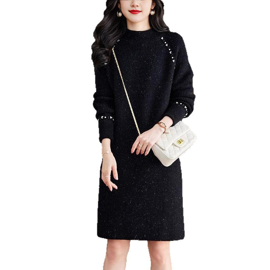 Damen Strickkleid mit elegantem Perlenakzent Drune