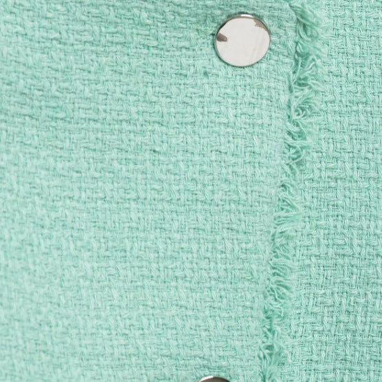 Damen Cropped Bouclé‑Jacke mit asymmetrischer Knopfleiste und Fransensaum Drune