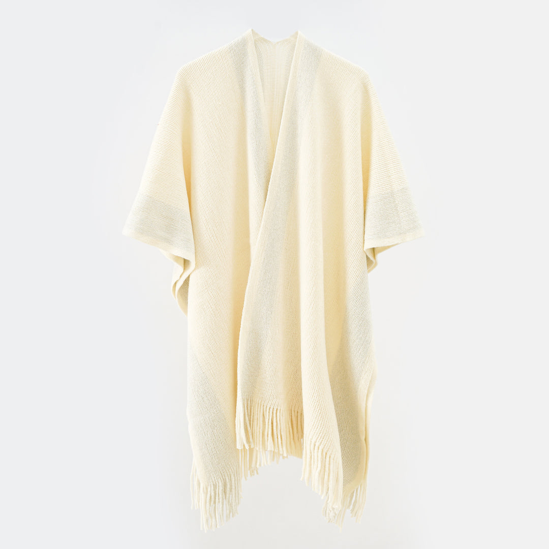 Damen Oversize-Strickcape mit Fransen und kontrastierter Bordüre Drune
