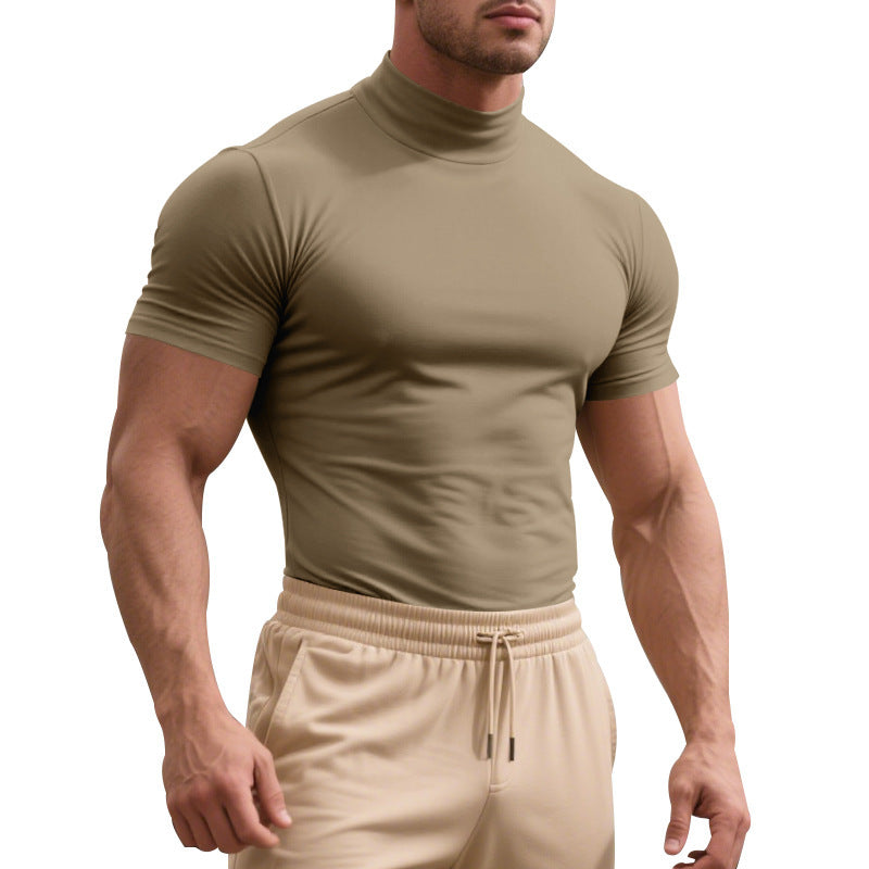Herren Sportliches Kurzarm-Turtleneck-Oberteil aus feuchtigkeitsregulierendem Material Drune