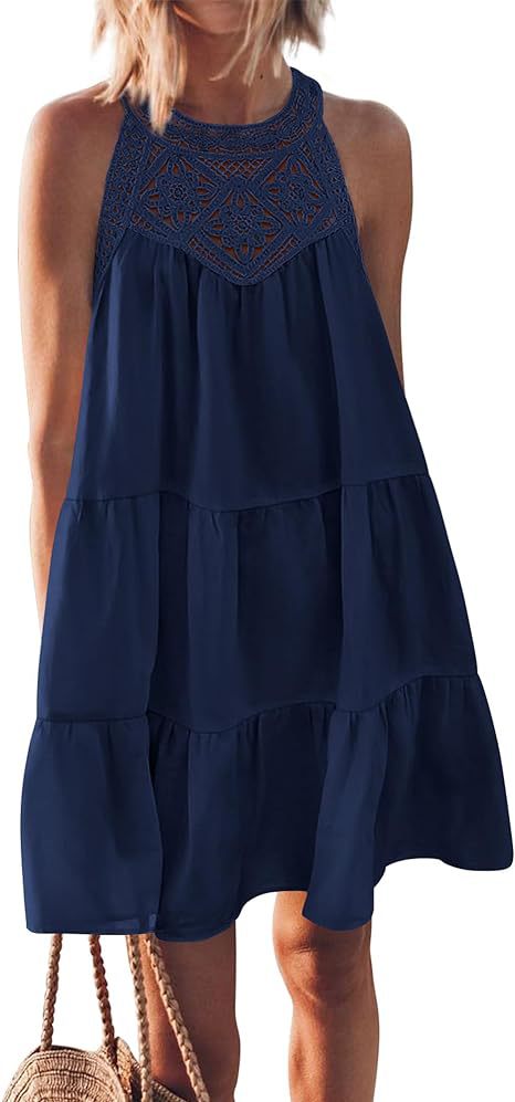 Damen Luftiges Sommerkleid mit Spitzenbesatz und weit geschnittenem Saum Drune