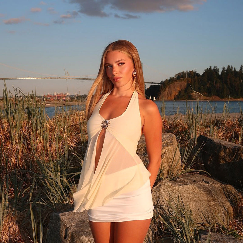 Damen transparentes Strandtop mit raffiniertem Wickeldesign Drune