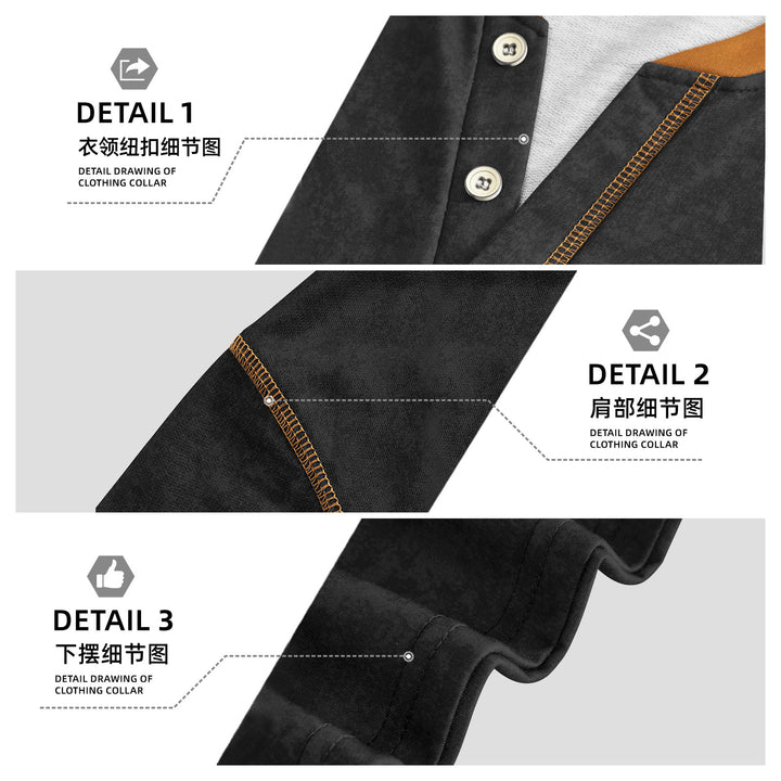 Herren nan lässiges Kurzarm-Grandadshirt mit kurzer Knopfleiste, Kontrastpaspel und weichgewaschener Struktur Drune