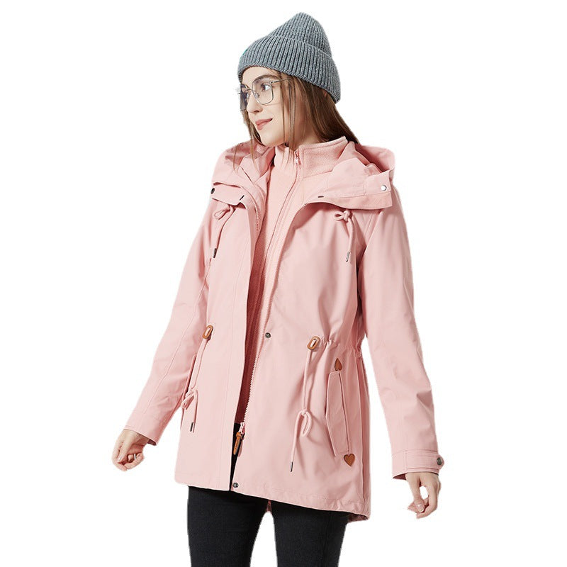 Damen Wasserabweisende taillierte Parka-Jacke mit Kapuze und Kordelzug Drune