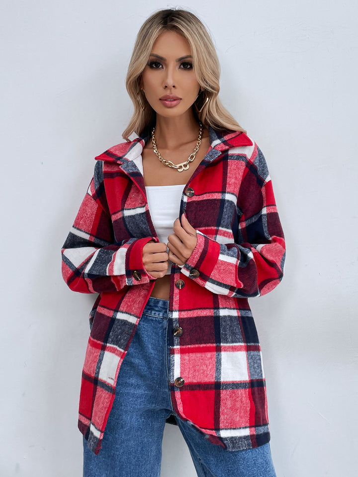 Damen Flanelljacke im karierten Design mit Knopfdetails Drune