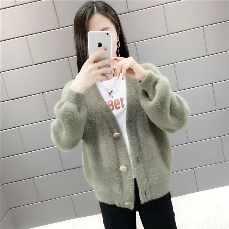 Damen Kuschelige Strickjacke mit großen Knöpfen Drune