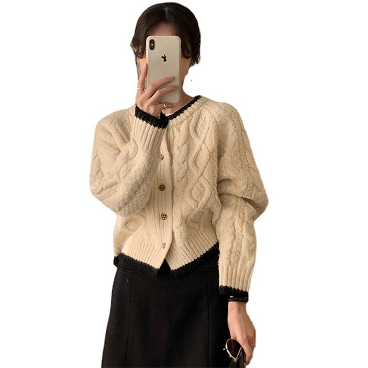 Damen Strickjacke mit Zopfdesign und Kontrastdetails Drune