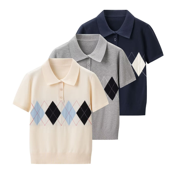 Damen Poloshirt mit modernem Rautenmuster und feinem Baumwollstoff Drune