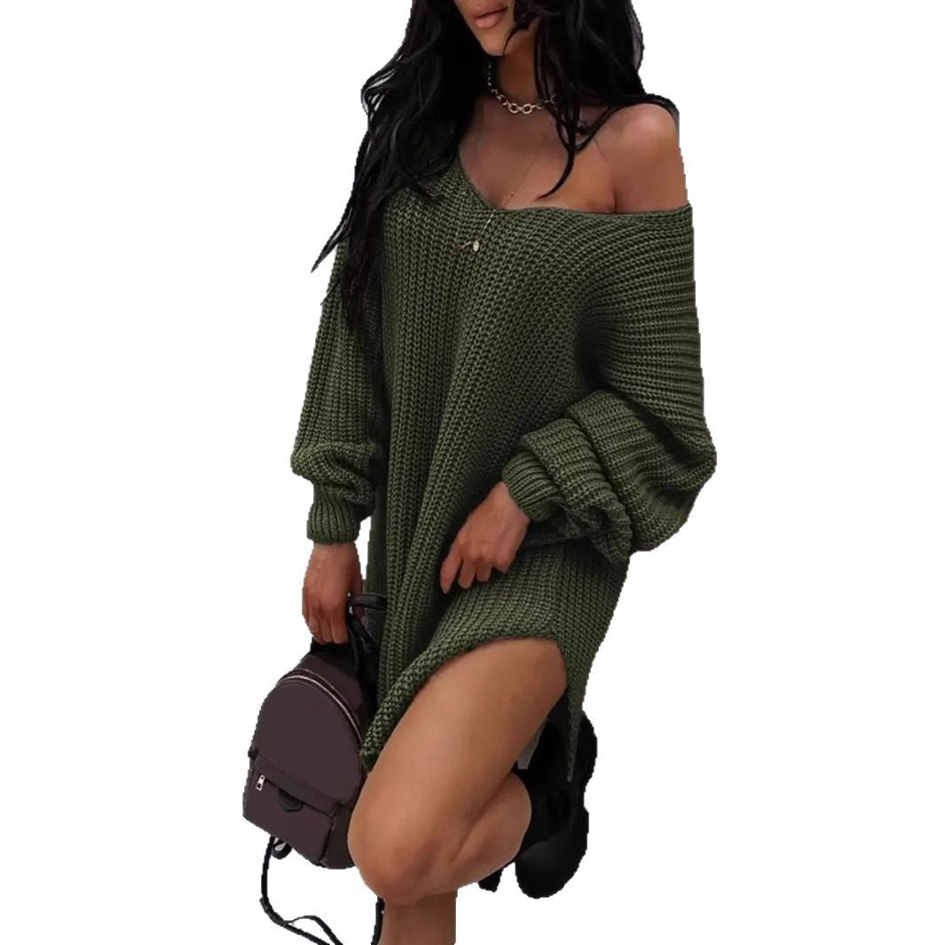Damen Grobstrick Pullover mit V-Ausschnitt und weitem Schnitt Drune