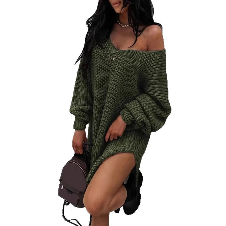 Damen Grobstrick Pullover mit V-Ausschnitt und weitem Schnitt Drune