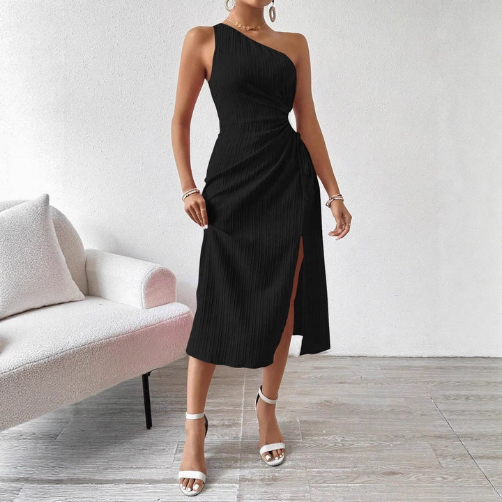 Damen Einseitig geschnittenes Midikleid mit Rippstruktur, Cut-Out und seitlichem Schlitz Drune
