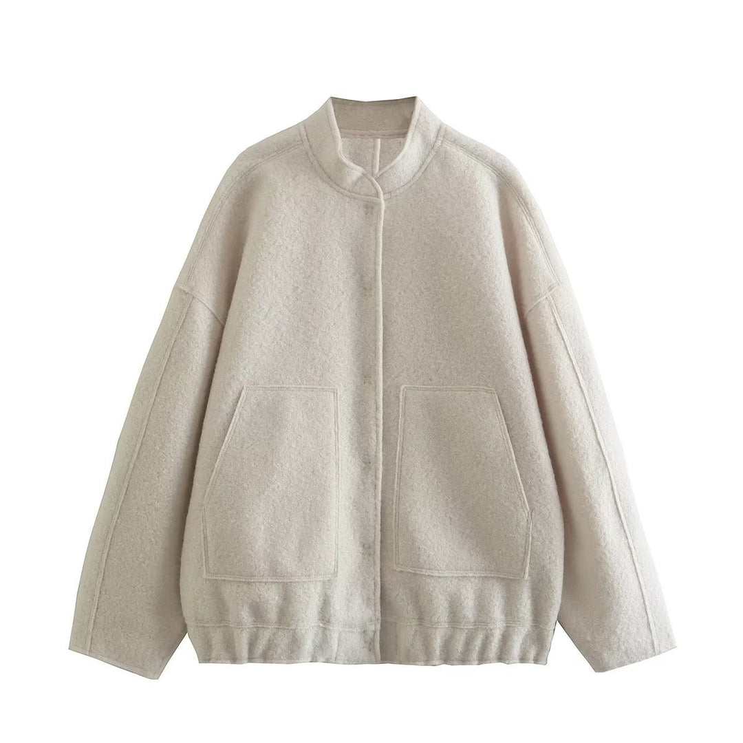 Damen flauschige Oversized-Jacke mit praktischen Taschen und elegantem Stehkragen Drune