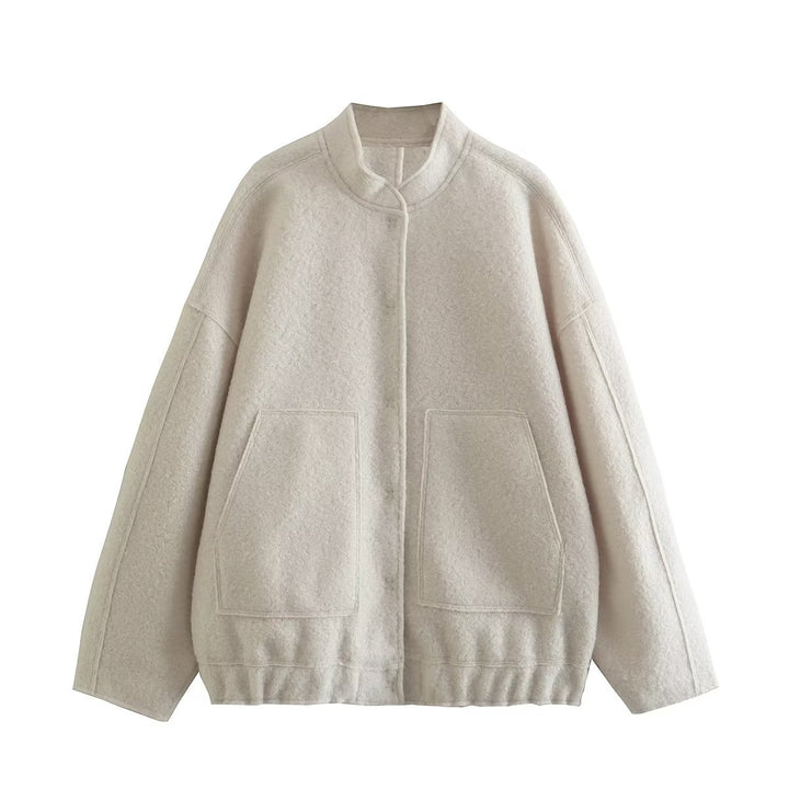 Damen flauschige Oversized-Jacke mit praktischen Taschen und elegantem Stehkragen Drune