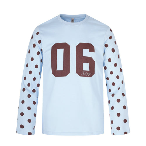 Damen Langärmliges Statement-Shirt mit Polka‑Dot-Ärmeln und Zahlendruck Drune