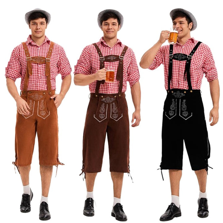 Herren nan traditionelle Trachtenlederhose mit verstellbaren Trägern und stickierter Vorderpasse Drune