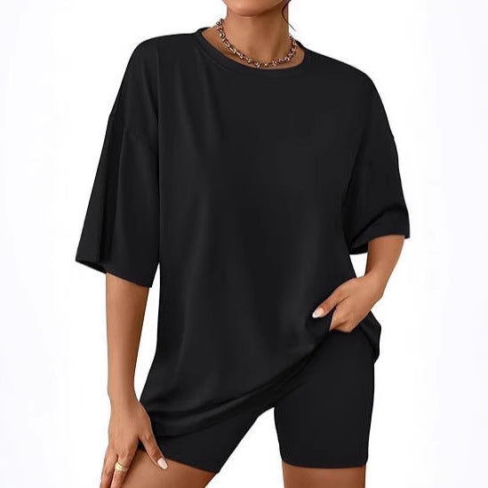 Damen Relaxed Fit Oversized T-Shirt und Biker-Shorts-Set Drune