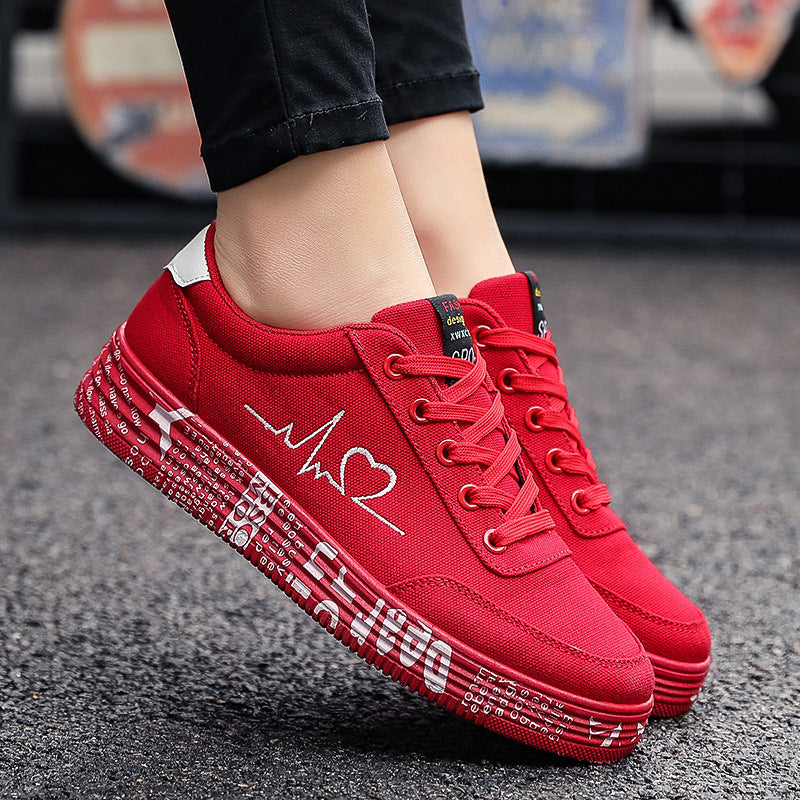 Damen nan Canvas-Sneaker mit dekorativer Print-Plateausohle und Herzlinien-Stickerei Drune