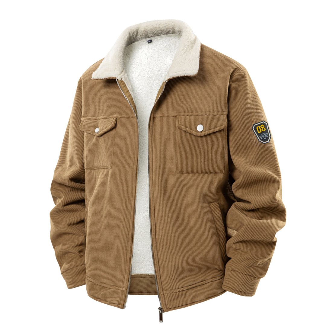 Herren  Corduroy Sherpa-Mantel mit durchgehendem Reißverschluss, Klappbrusttaschen und Badge-Ärmeln Drune