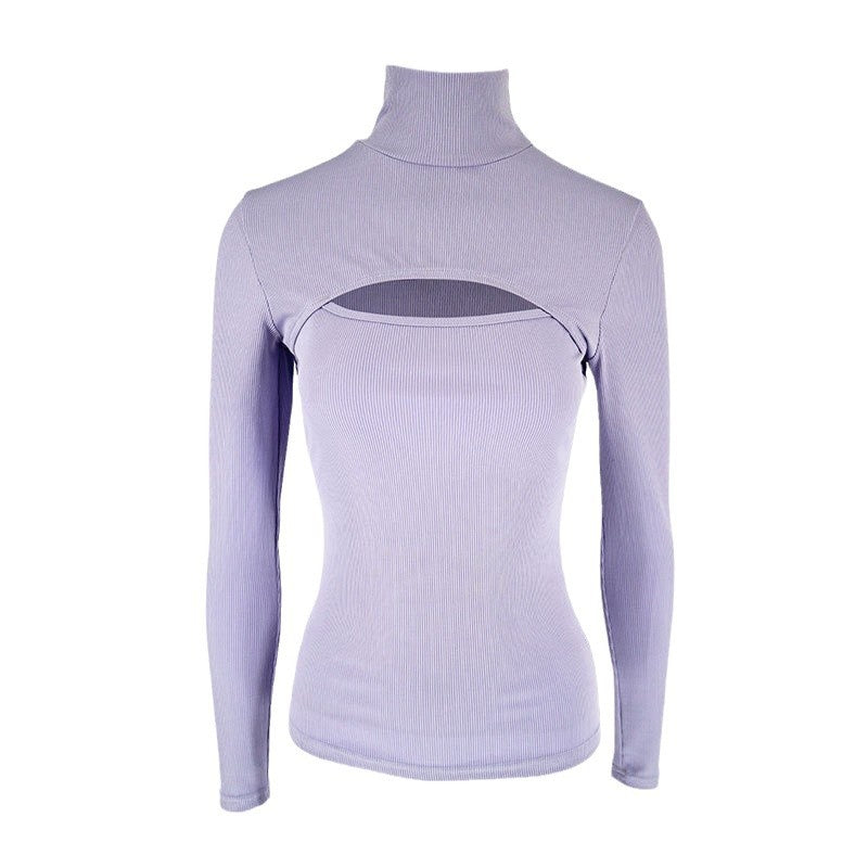 Damen Trendy Langarmoberteil mit Stehkragen und Cut-Out-Details Drune