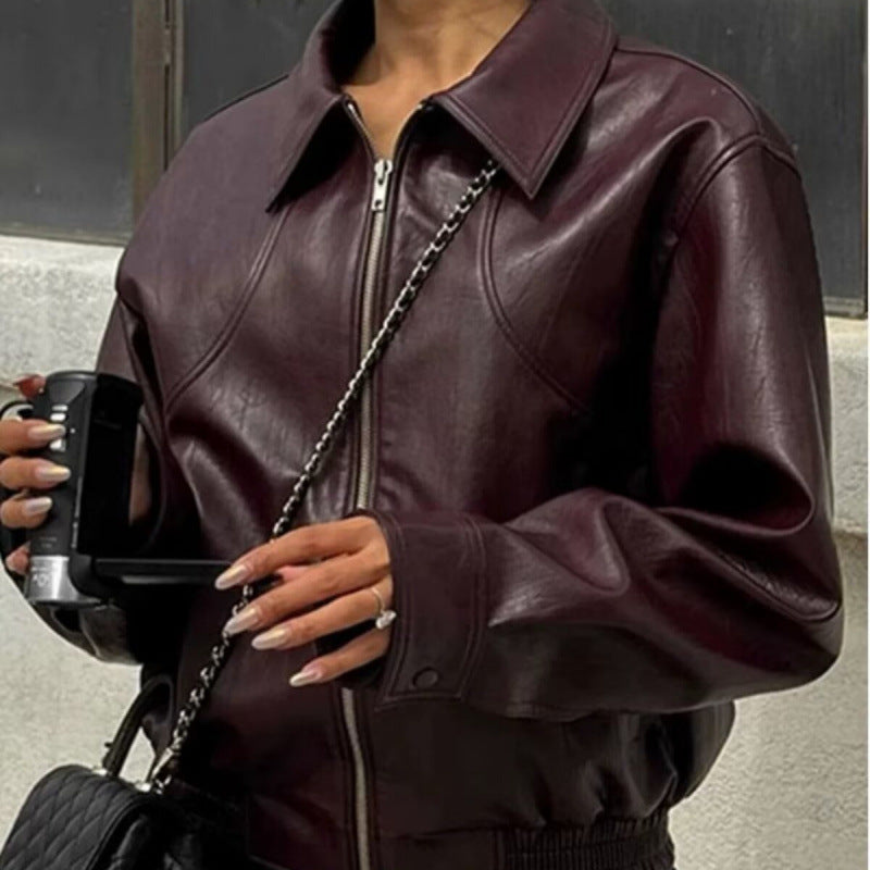Damen Kunstlederjacke mit elastischem Bund und sportlichem Schnitt Drune