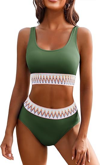 Damen Hochgeschnittener Sport-Bikini mit farbigem Bund Drune