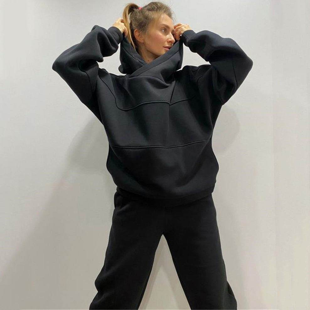 Damen Oversized Loungewear-Set aus schwerem French-Terry mit strukturierter Kapuze und Relax-Jogginghose Drune