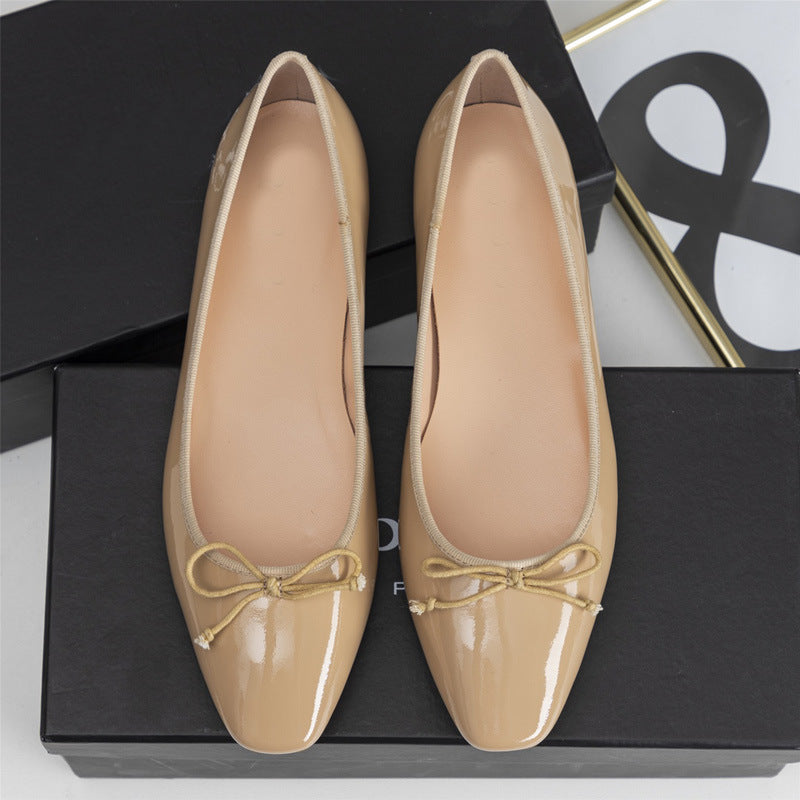 Damen elegante Ballerinas mit feinem Lackleder-Obermaterial und modischem Schleifen-Detail Drune