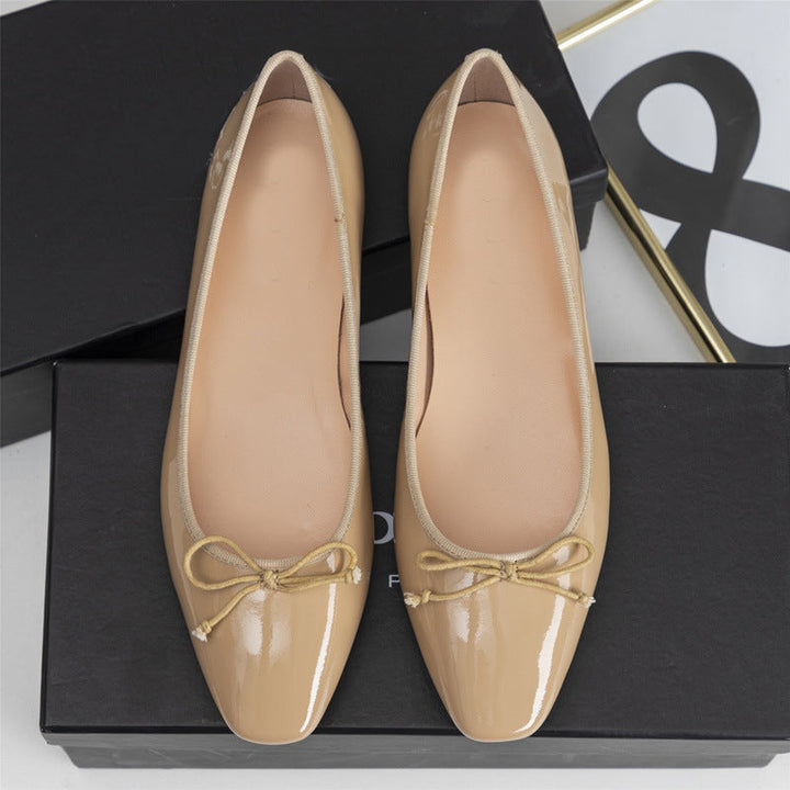 Damen elegante Ballerinas mit feinem Lackleder-Obermaterial und modischem Schleifen-Detail Drune