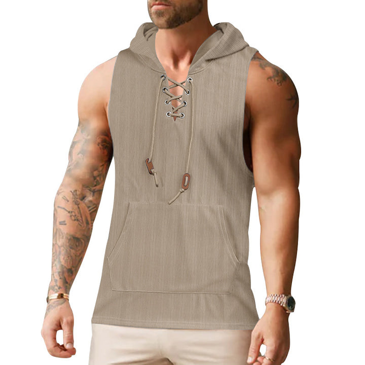Herren ärmelloses Kapuzenshirt mit leichtem Strukturdesign und praktischen Schnürdetails Drune