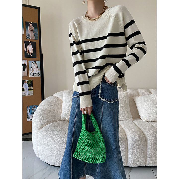 Damen gestreifter Pullover mit lässigem Schnitt und elegantem Design Drune