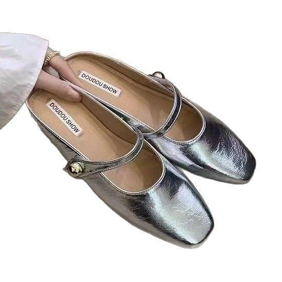 Damen Stilvolle Ballerinas mit glänzendem Obermaterial und eleganter Schnalle Drune