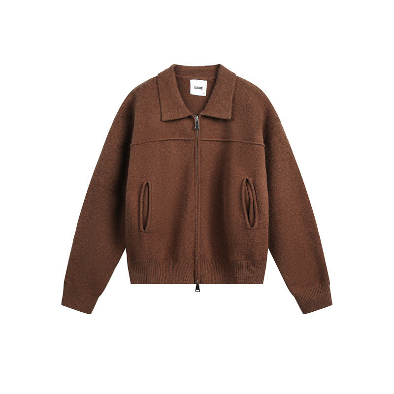 Herren Strick-Zipjacke mit Hemdkragen, Eingrifftaschen und geripptem Saum Drune