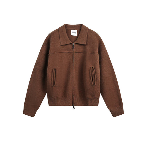 Herren Strick-Zipjacke mit Hemdkragen, Eingrifftaschen und geripptem Saum Drune