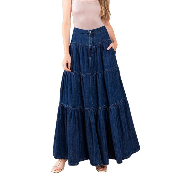 Damen Langer Jeansrock mit gestuftem Design Drune