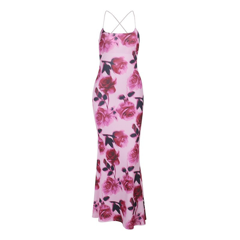 Damen Sommerliches Maxikleid mit floralem Druck und dünnen Trägern Drune