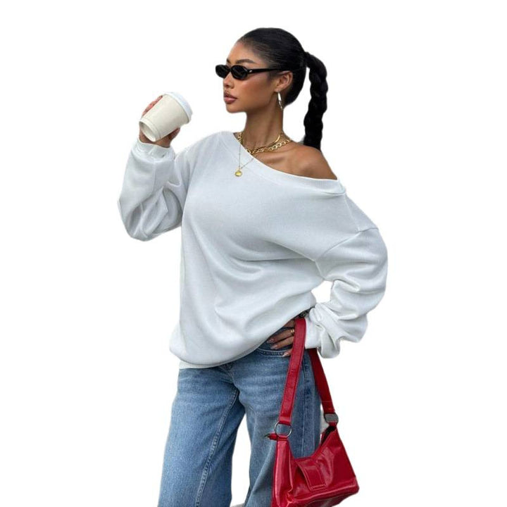 Damen Oversize Off-Shoulder Sweatshirt mit weitem Schnitt und schrägem Ausschnitt Drune