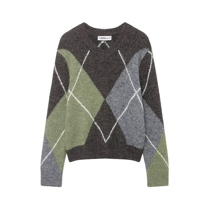 Damen Oversized Rautenstrickpullover mit Mohaireffekt Drune