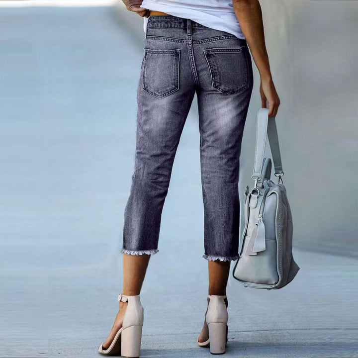 Damen 3/4 Jeans mit modischem Fransenabschluss Drune